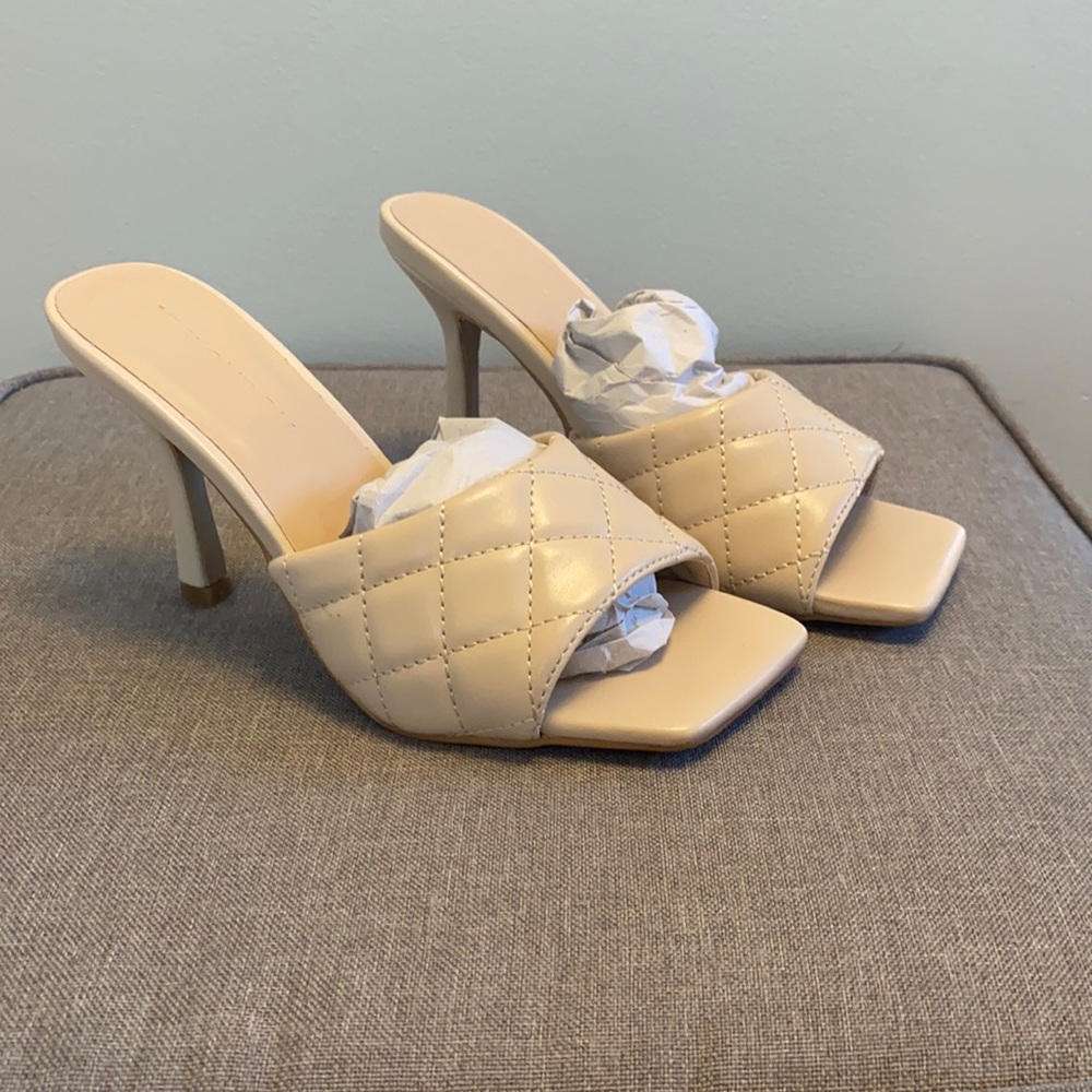 Nude Quilted Slide Heels (3 inch heel)